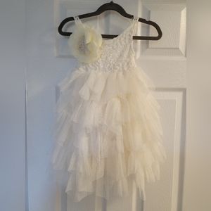 Toddler boutique tulle dress in white with removable flower